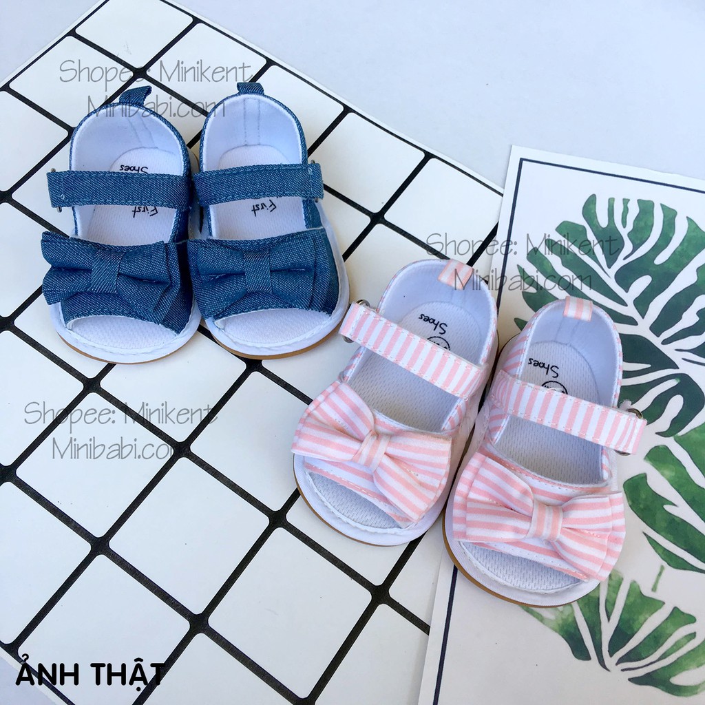 Sandal tập đi đế mềm đính nơ bé gái 0-18M