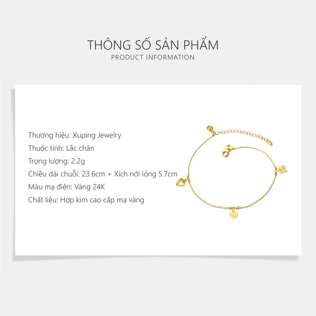 Lắc Chân Nữ Mạ Vàng 24K, Thiết Kế Họa Tiết Hình Hoa Trái Tim Trang Nhã - XPLC04