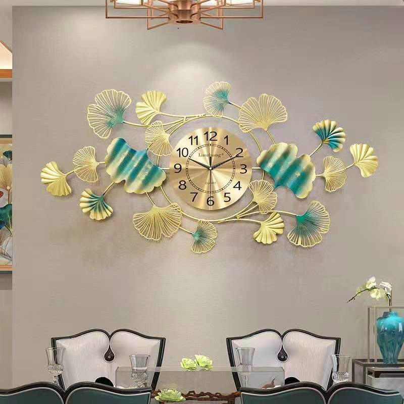 Đồng Hồ Treo Tường Trang Trí Họa Tiết Lá KinhGo- Mã 2908-Nghệ Thuật Decor Tường Phong Cách Mới - KT 100*50cm