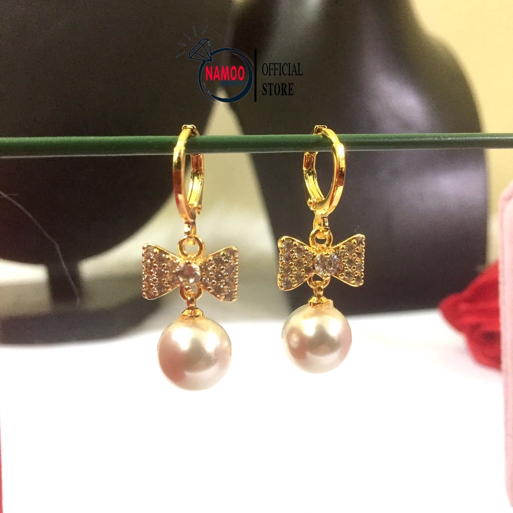 Khuyên Tai Ngọc Trai Nhân Tạo Hình Nơ Nhỏ Đính Đá T600 Namoo Jewelry Chuyên sỉ