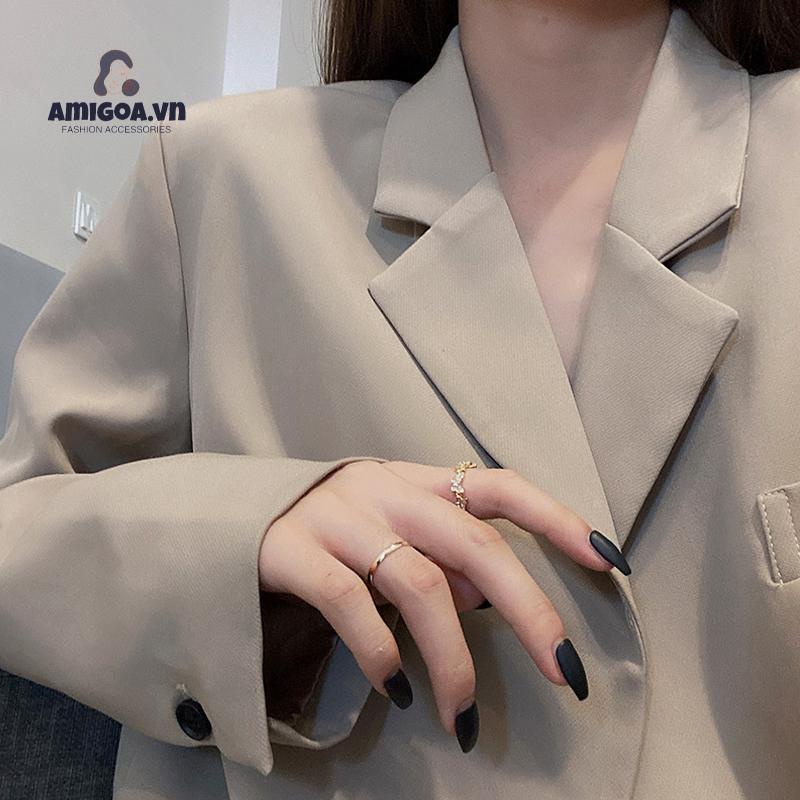 ✨✨ Nhẫn Hở Hai Lớp Đính Ngọc Trai Hình Học Bướm Thời Trang Đơn Giản Dành Cho Nữ