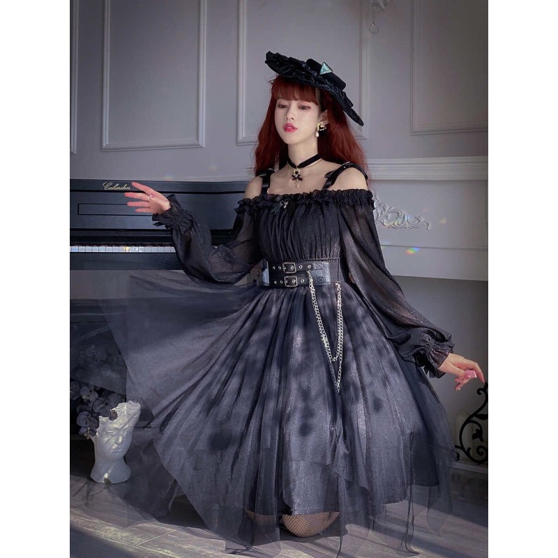 YAS0765-Váy Lolita trễ vai girl killer kèm belt