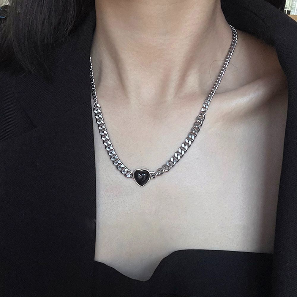 Vòng cổ mặt hình trái tim bằng hợp kim phong cách hip hop thời trang Hàn Quốc cho nữ