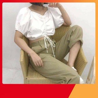 Thời Trang Tuổi Teen -  ÁO CROPTOP RÚT DÂY TAY PHỒNG - (Sp sẵn)