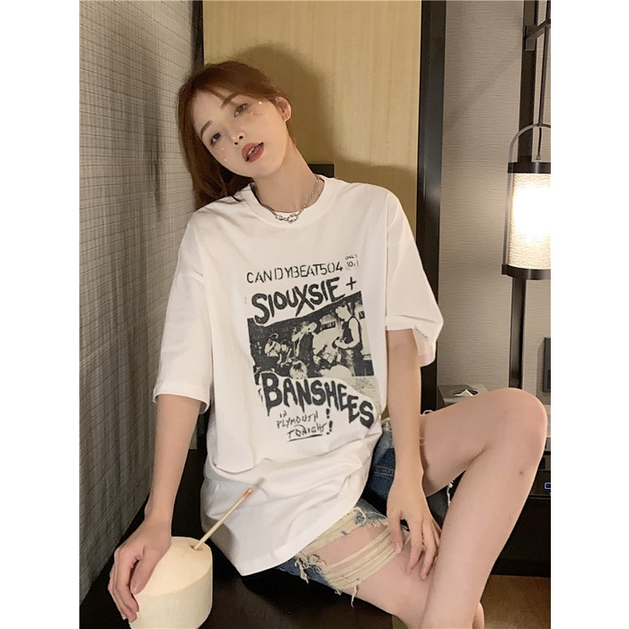 Áo Thun cotton Tay Ngắn Cổ Tròn Dáng Rộng Thời Trang Hàn Quốc Dành Cho Nữ