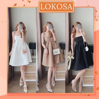 Váy Công Sở LOKOSA Đầm Babydoll Đi Biển Nơ 2 Dây Lưng Form Bồng Hàn Quốc Phong Cách Tiểu Thư đi chơi dự tiệc VD070