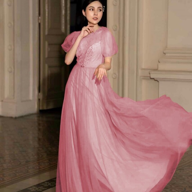 Đầm maxi tay phồng