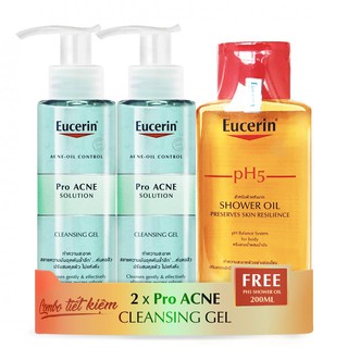 COMBO 2 Sữa Rửa Mặt Eucerin Pro Acne Cleansing Gel TẶNG Dầu Tắm Eucerin pH5 Shower Oil