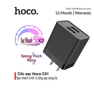 Củ sạc Hoco C51 2 cổng USB 3.4A Max hỗ trợ sạc nhanh