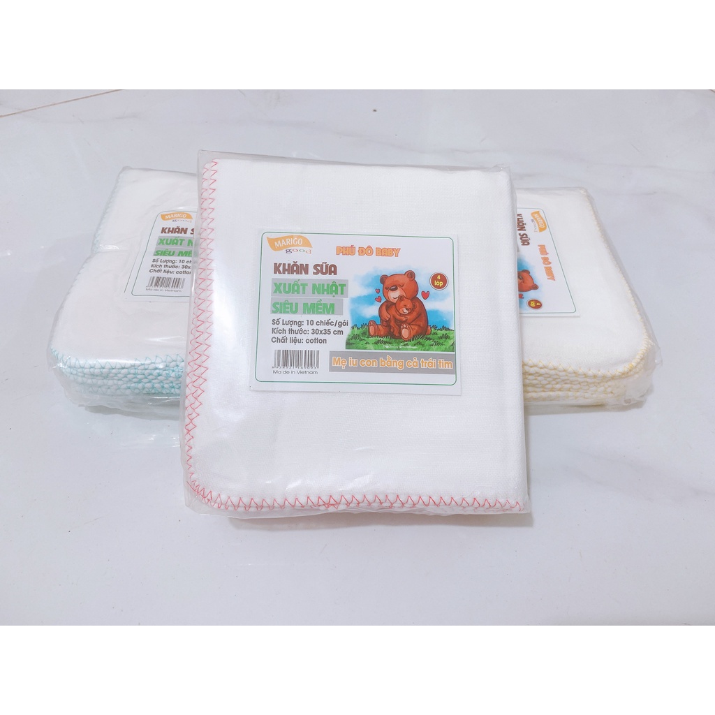 Gói 10 khăn xô sữa xuất Nhật 4 lớp siêu mềm Marigo Phú Đô Baby cho bé