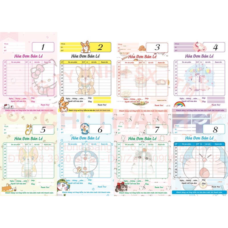HOÁ ĐƠN BÁN LẺ CUTE 14.5x10.2cm giấy Định lượng 70