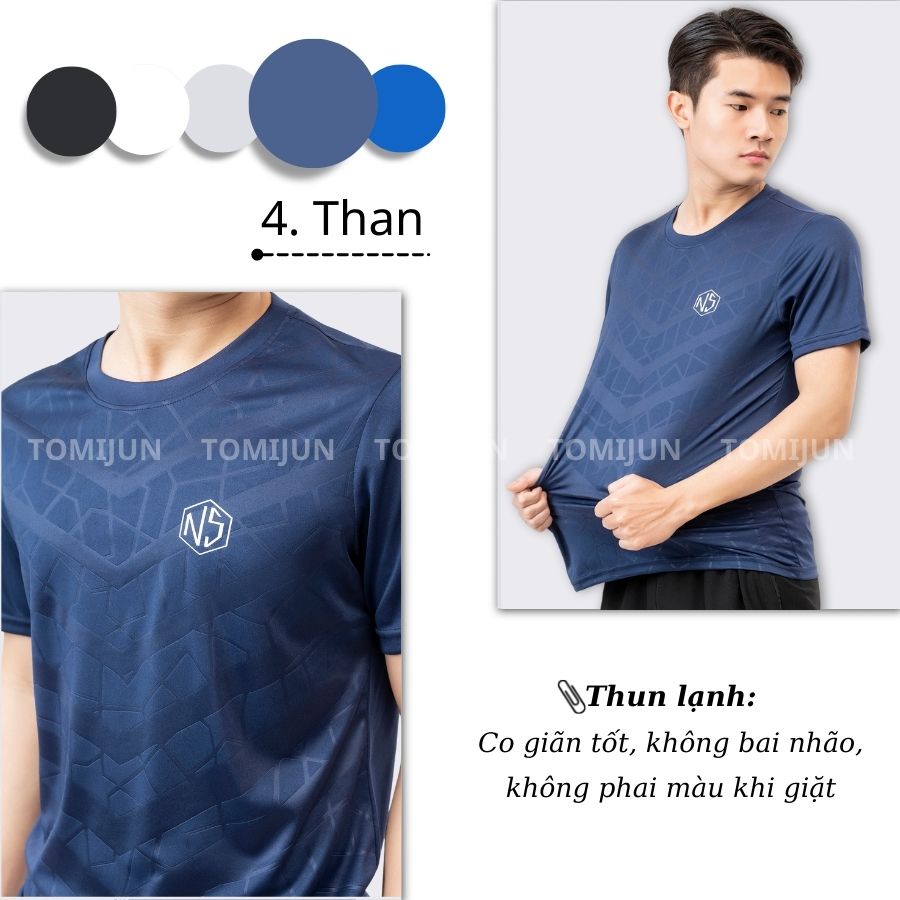 Áo thun nam thể thao cổ tròn vải thun lạnh tập gym ngắn tay vải thoáng mát co giãn chuẩn form nhiều màu TOMIJUN _AOCN5