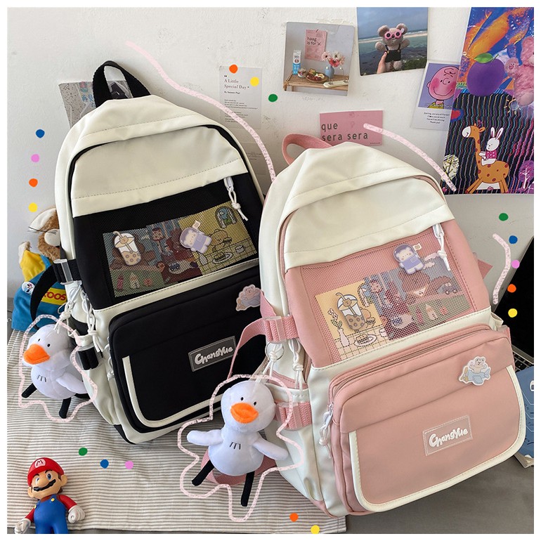 Balo ulzzang nam nữ đi học chống thấm phối lưới thời trang giá rẻ BAG U LP25