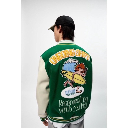Order áo khoác auth tuồn ZARA của nam Áo khoác bomber phối vải có miếng đáp trang trí