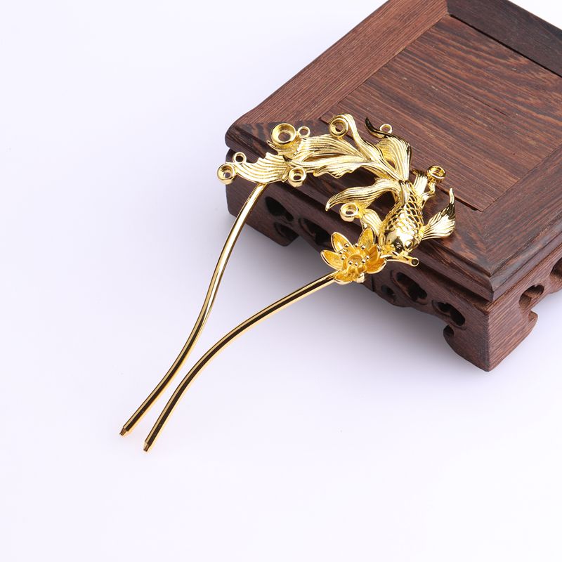 Color-preserving copper with material hairpin main goldfish hairpin DIY handmade ancient style Hanfu production material 65*120mm