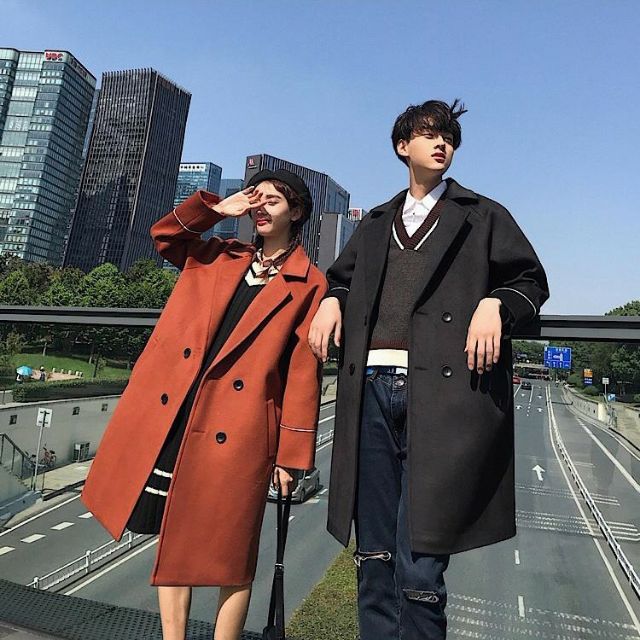 (sẵn )Áo khoác dạ măng tô kết hợp viền tay, phong cách Hàn Quốc | BigBuy360 - bigbuy360.vn