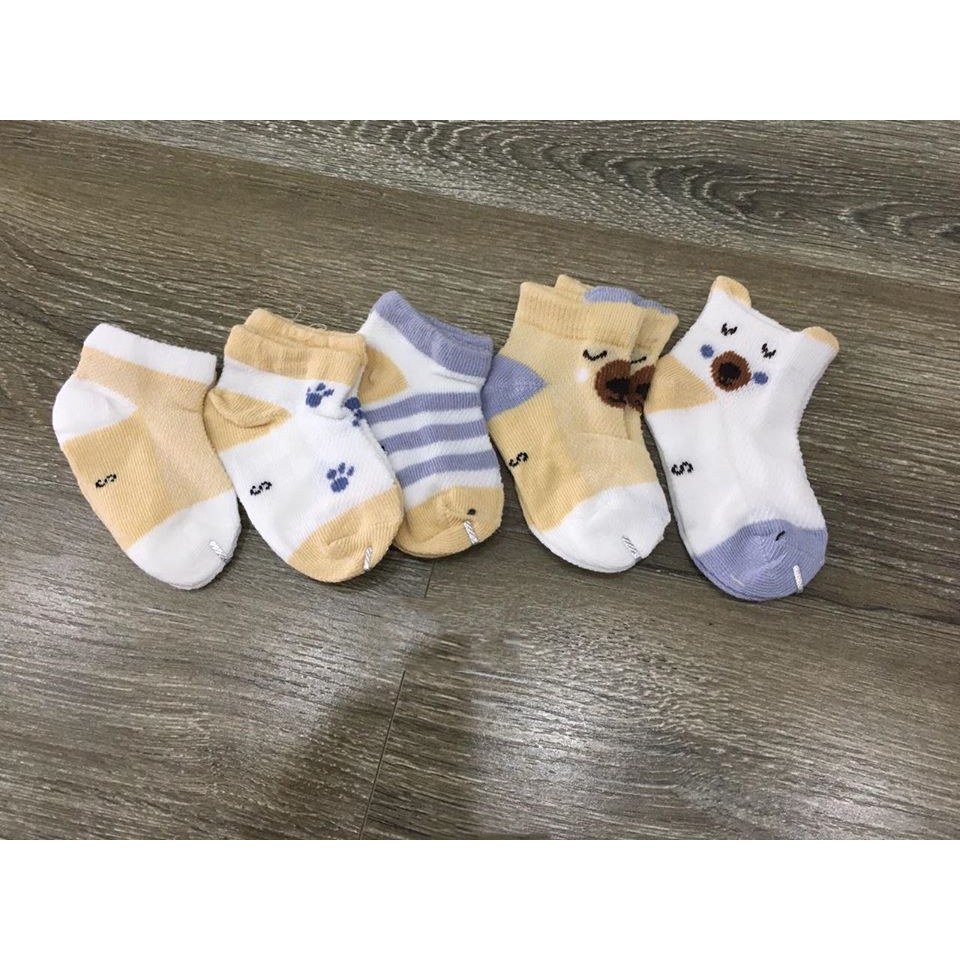 Set 5 đôi tất mèo cho bé, tất mèo cổ ngắn cho bé trai, bé gái, set tất cho bé sơ sinh