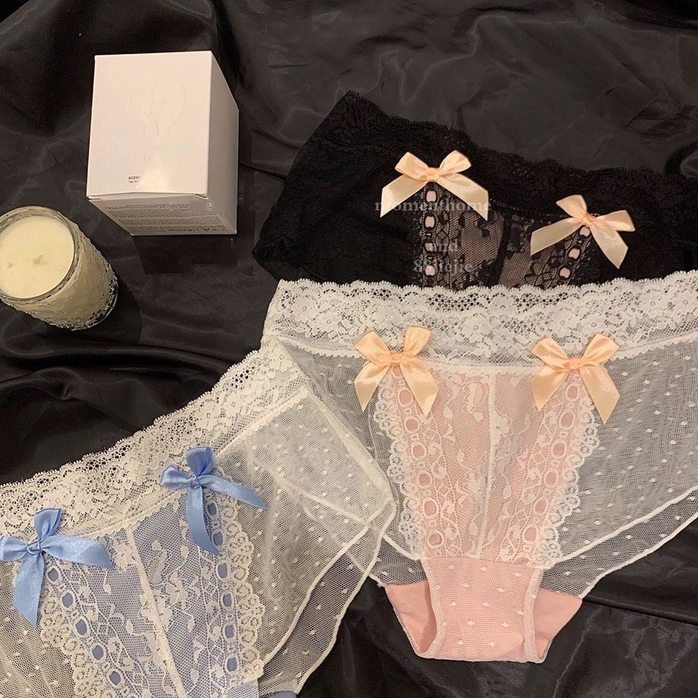 Quần Lót Lọt Khe Eo Thấp Vải Cotton Phối Ren Họa Tiết Chấm Bi Thời Trang Hàn Quốc Quyến Rũ Cho Nữ