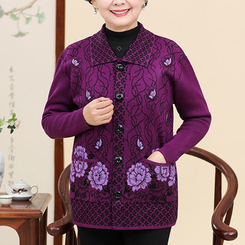 Mẹ mặc áo len thu đông 70 tuổi mẹ trung niên và mẹ già áo khoác xuân thu
