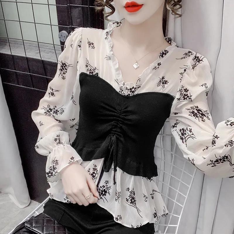 Women's 2022 new French vintage blouse horn sleeve shirt