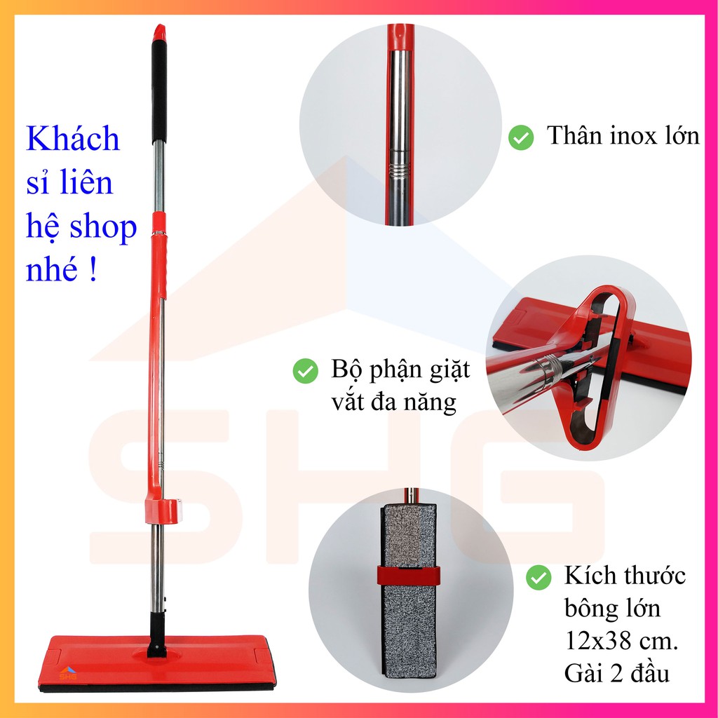 CÂY LAU NHÀ TỰ VẮT CÓ GẠT NƯỚC BÔNG GÀI 2 ĐẦU, BÔNG 12X38 CM