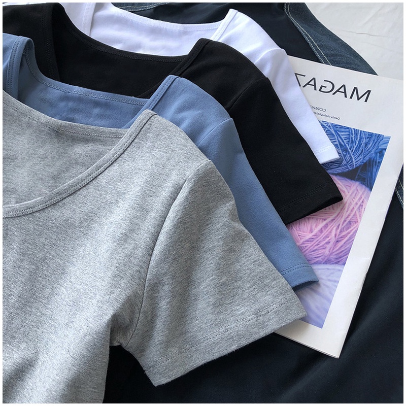 Áo Thun Tay Ngắn Cổ Chữ V Màu Sắc Đơn Giản Dành Cho Nữ