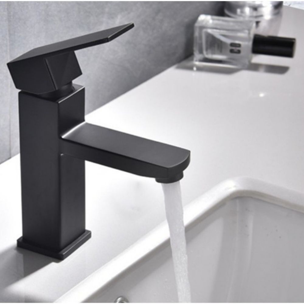 Vòi chậu rửa mặt nóng lạnh Lavabo HL025 - gật gù Inox 304 sơn tĩnh điện đen tăng áp cao cấp có lõi sứ , bh 24 tháng