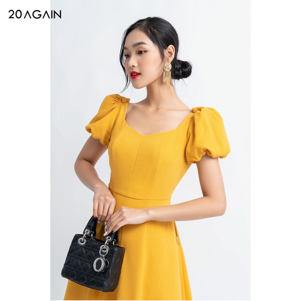 Đầm váy nữ công sở 20AGAIN đủ màu, đủ size, tay bồng đính cúc sang trọng DEA1101