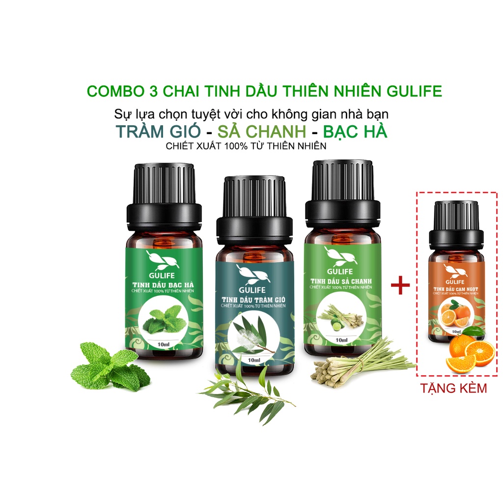 Combo 3 Lọ Tinh Dầu Chiết Xuất Từ Thiên Nhiên GULIFE - Giảm Căng Thằng, Thơm Phòng &amp; Thư Giãn