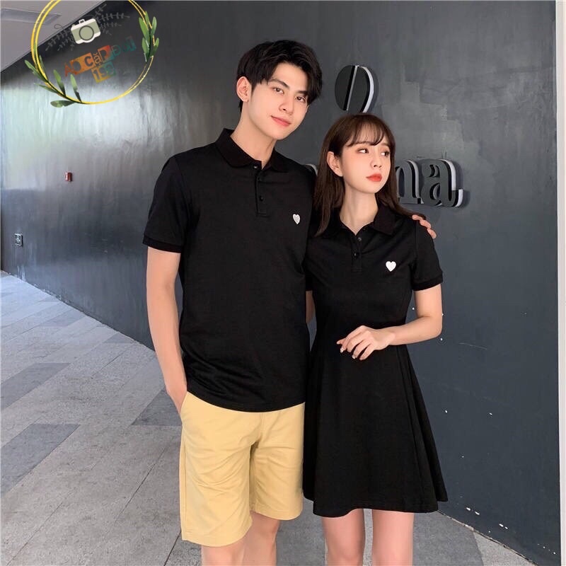Váy thun đôi nam nữ trang trí tim trên ngực áo