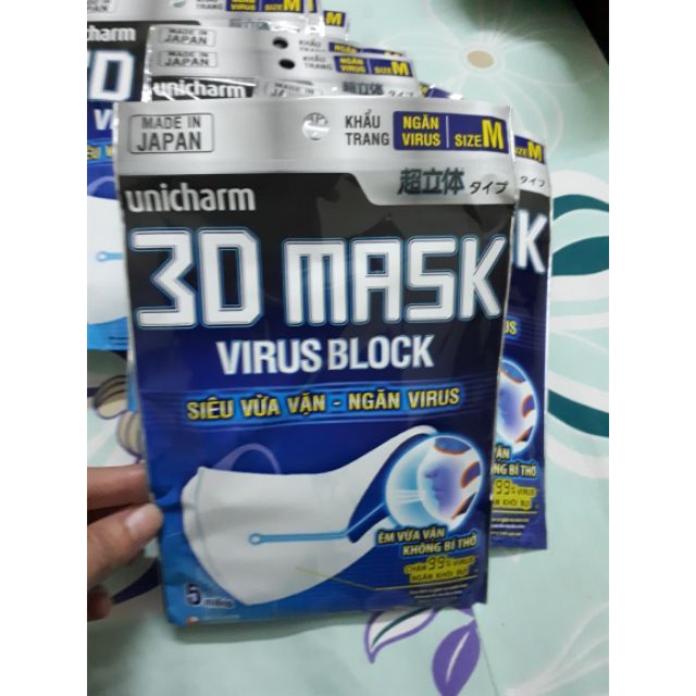 Khẩu trang 3D unicharm virus Block ( túi 5 miếng)