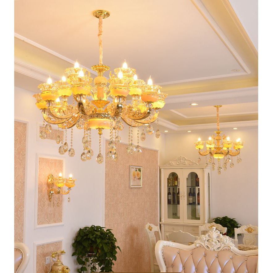 Đèn chùm YAMA phong cách Châu Âu trang trí nội thất hiện đại, sang trọng loại 15 tay - kèm bóng LED chuyên dụng.