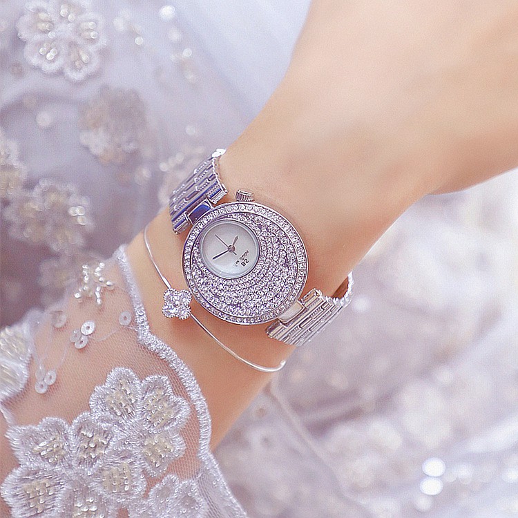 Đồng hồ đeo tay, đồng hồ nữ dây kim loại chính hãng BEE SISTER siêu sang, đính kim cương nhân tạo, cực kỳ đẳng cấp