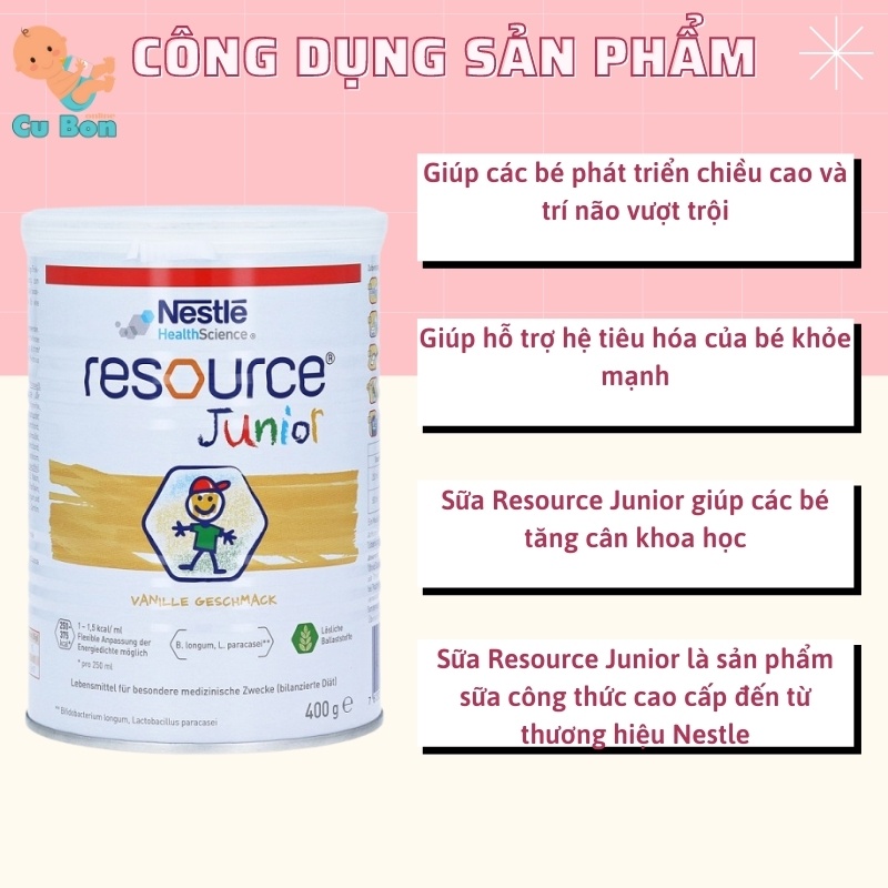 Sữa tăng cân RESOURCE JUNIOR 400G, Đức giúp bé từ tăng đề kháng phù hợp cho bé từ 1 tuổi đến 10 tuổi