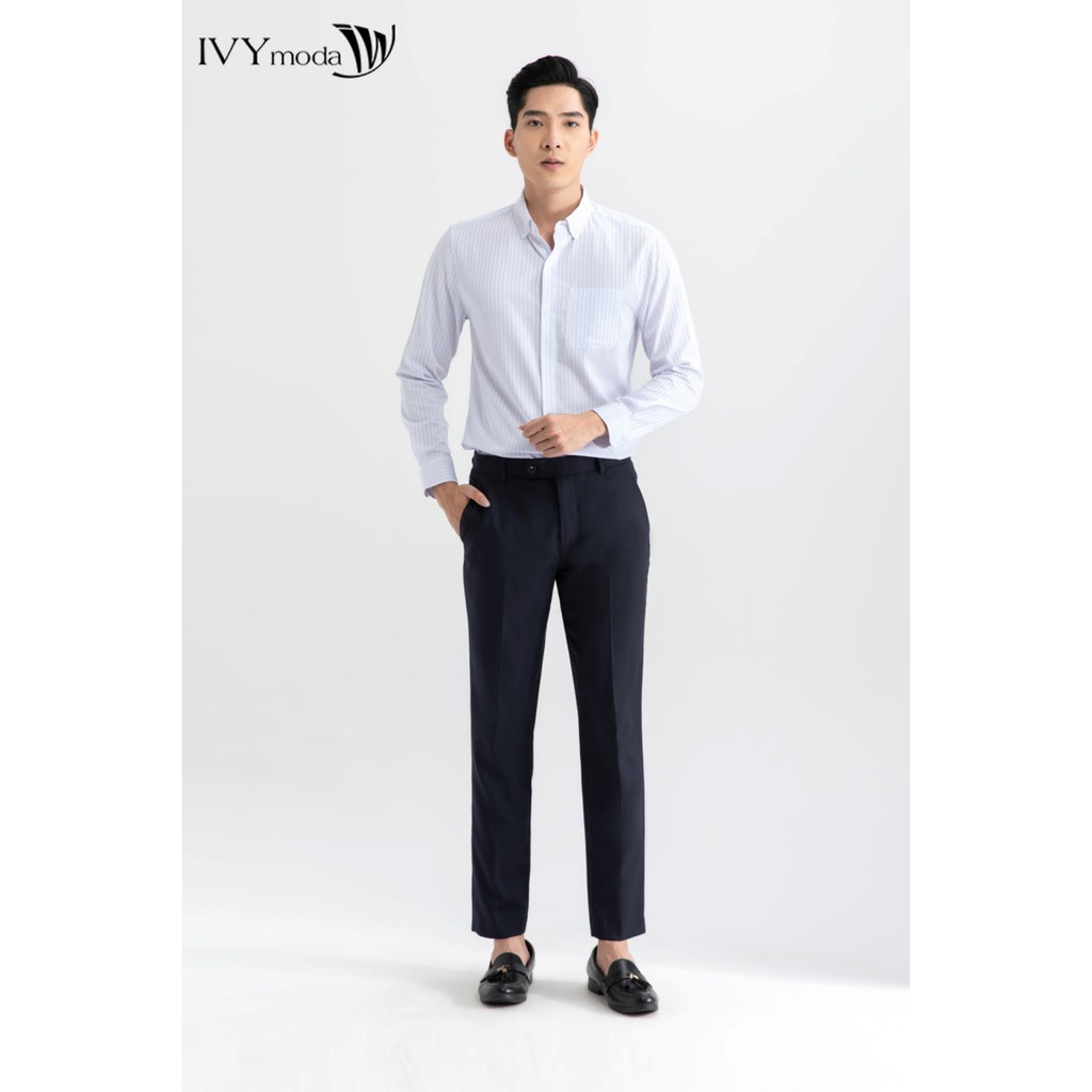  Áo sơ ni nam kẻ dáng Slim Fit thiết kế IVY moda MS 17E2977