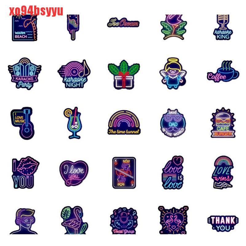 Bộ 50 Miếng Dán Chống Thấm Nước Màu Neon Chuyên Dụng Cho Ván Trượt / Laptop Xo94Bsyu