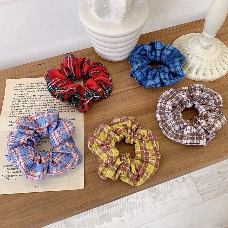 Dây buộc tóc họa tiết sọc caro thời trang retro Hàn Quốc