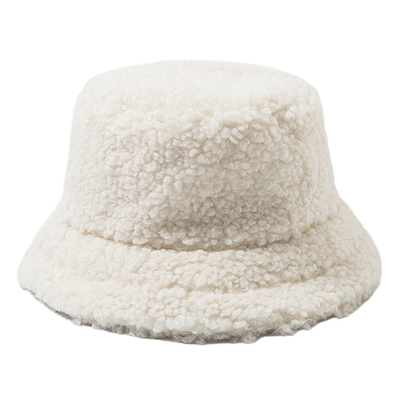 Women Thicken Fuzzy Plush Bucket Hat Solid Color Winter Warmer Fisherman Cap