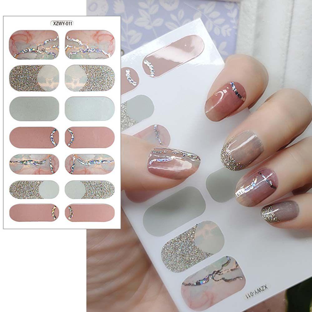 Set 14 Tấm Hình Dán Trang Trí Móng Tay Màu Đồng Lấp Lánh Bảo Vệ Toàn Diện