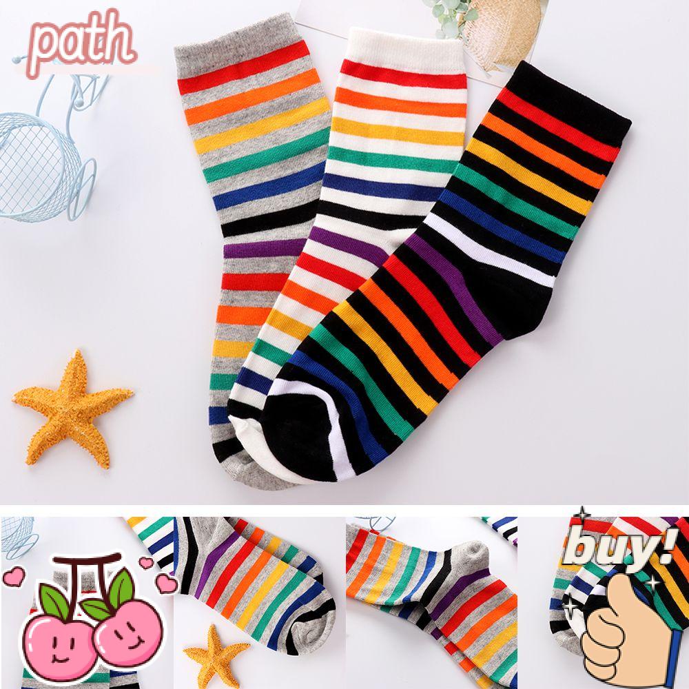 Vớ Cổ Vừa Thấm Hút Mồ Hôi Họa Tiết Cầu Vồng Thời Trang