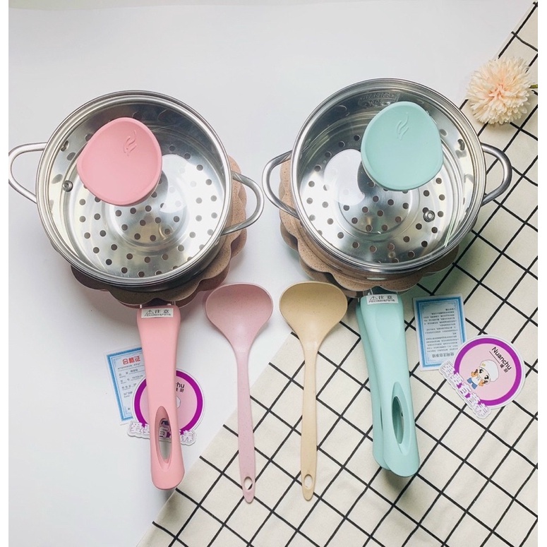 NỒI ĐÁ NẤU ĐỒ ĂN CHO BÉ,Bộ nồi đá kèm hấp chống dính size 16cm