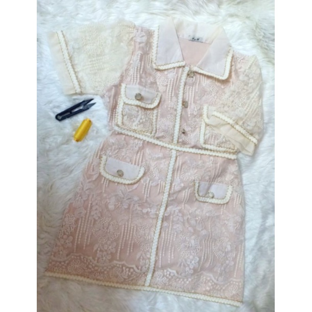 Set Áo Crop Top Chân Váy Ren Dự Tiệc AU.Design Phong Cách Hàn Quốc