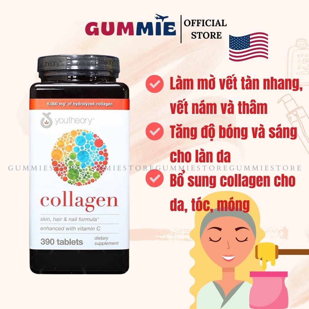 Viên uống bổ sung Youtheory Collagen +Biotin Type 1 của Mỹ 390 viên hàng chuẩn auth (date mới)