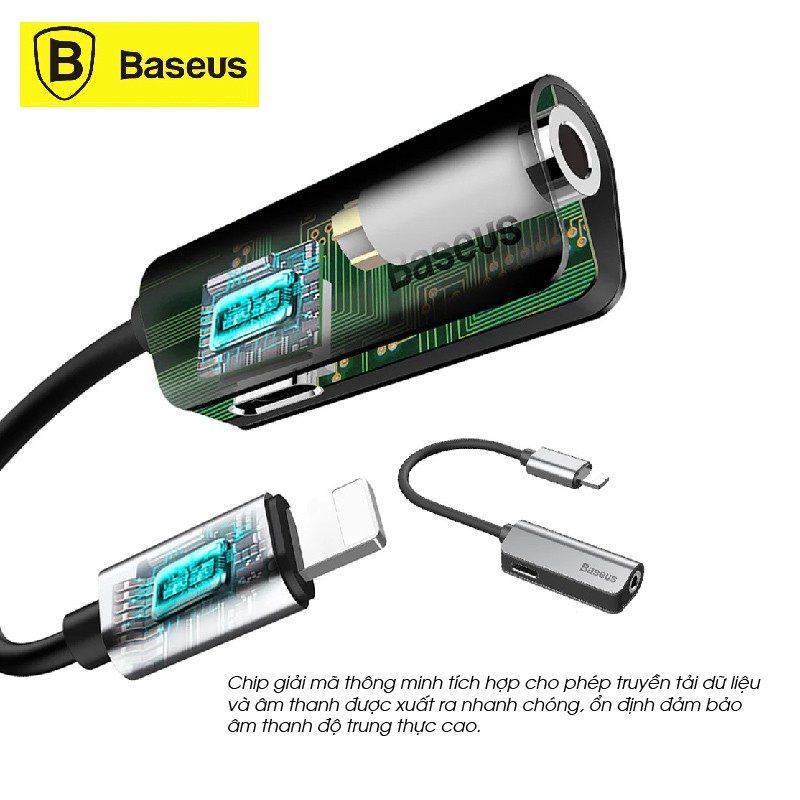 Bộ chia chuyển đổi âm thanh Baseus L32 2 trong 1 Lightning ra cổng tai nghe 3.5 mm và cổng sạc cho iphone 7,8, iphone X