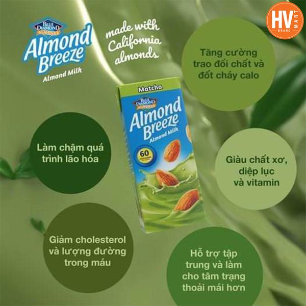 Sữa Hạnh Nhân Almond Breeze180ml/1 hộp. Xuất Xứ Mỹ Ra Mắt Tại Việt Nam