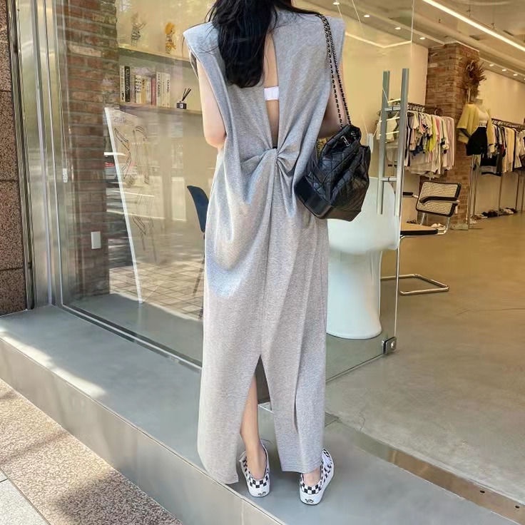 Đầm Không Tay Hở Lưng Dáng Rộng Mùa Hè