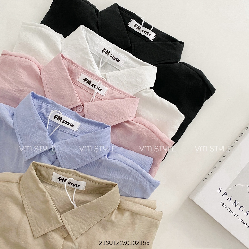 Áo sơ mi tay dài bo tay túi ngực, áo công sở thời trang ulzzang Hàn Quốc VM Shop 21SU122X0102