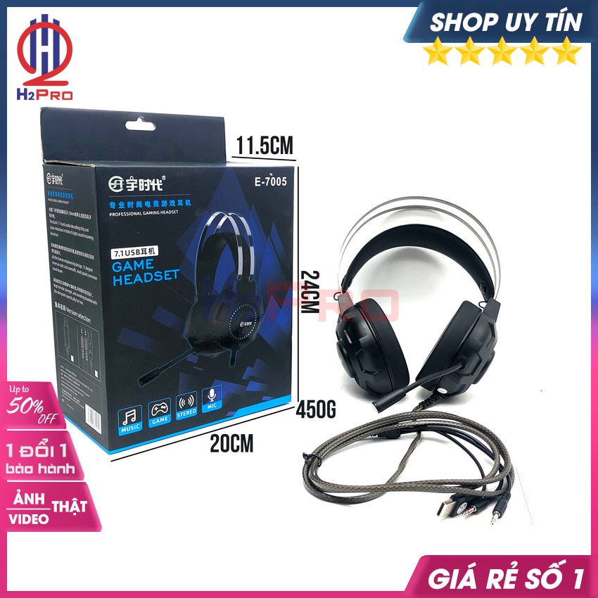 Tai Nghe Gaming Giả Lập 7.1 Usb E-7005, Tai Nghe Gaming Có Dây Chụp Tai Cao Cấp Có Micro, Dây Dài 1.5M- H2Pro Audio