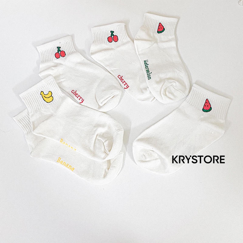 Vớ ngắn cổ hoa quả , tất nữ ngắn Krystore cotton dày đẹp NC26