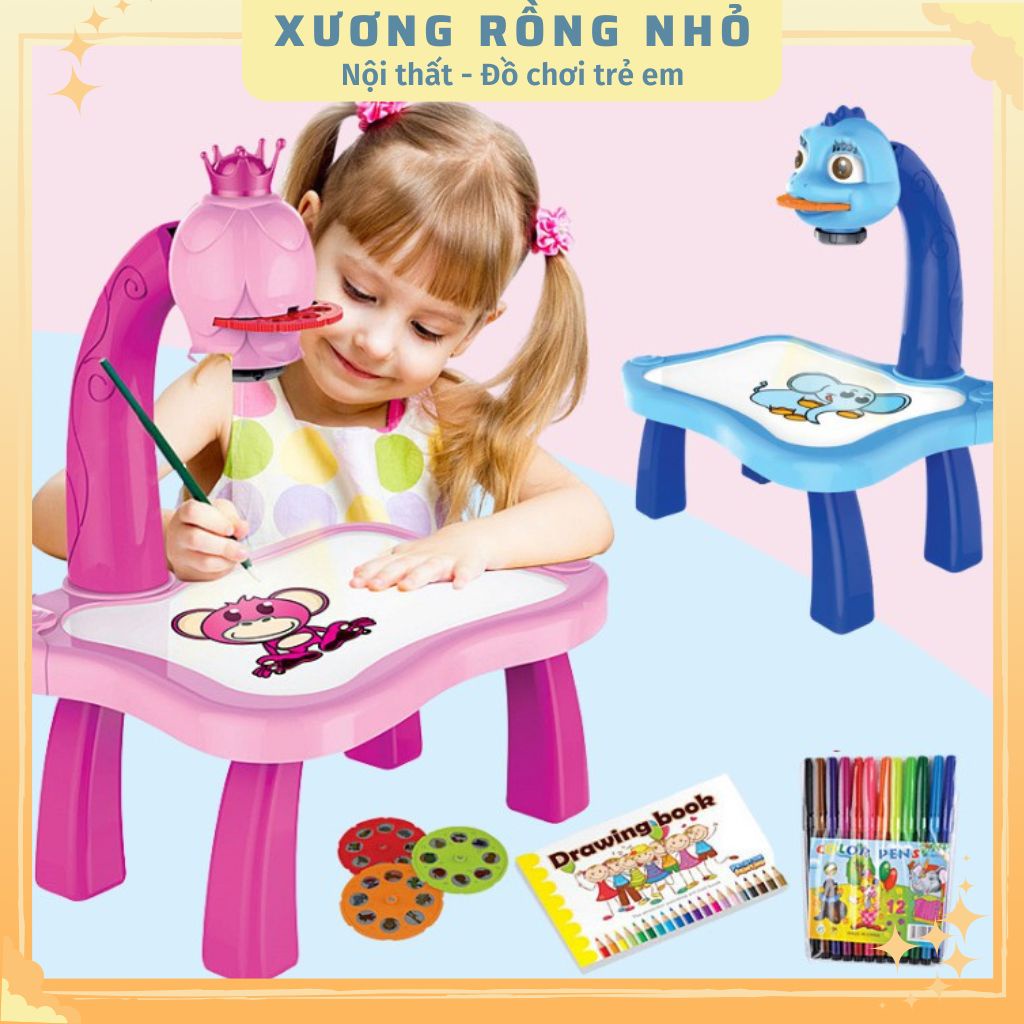 Bàn vẽ tranh thông minh có nhạc và đèn chiếu sáng cho bé tập vẽ - Máy chiếu vẽ tranh cho bé tập vẽ và tô màu vương miện